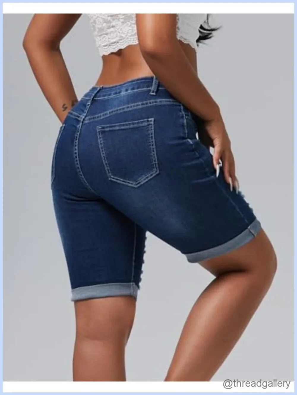 Women's Distressed Ripped Stretch Denim Jean Shorts Mid Rise Bermuda Summer